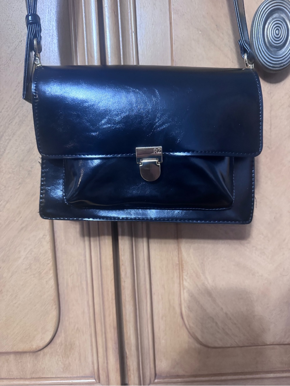 Rachel Zoe Black Patent Leather Crossbody with Gold-Tone Clasp